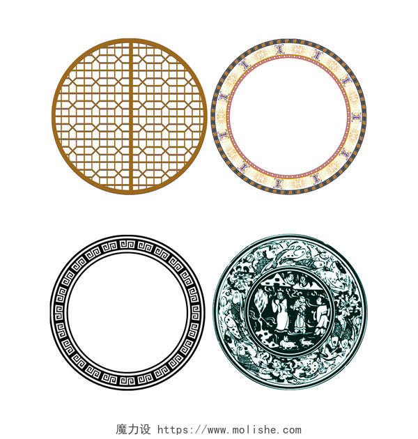 中国风古典圆形花纹边框素材